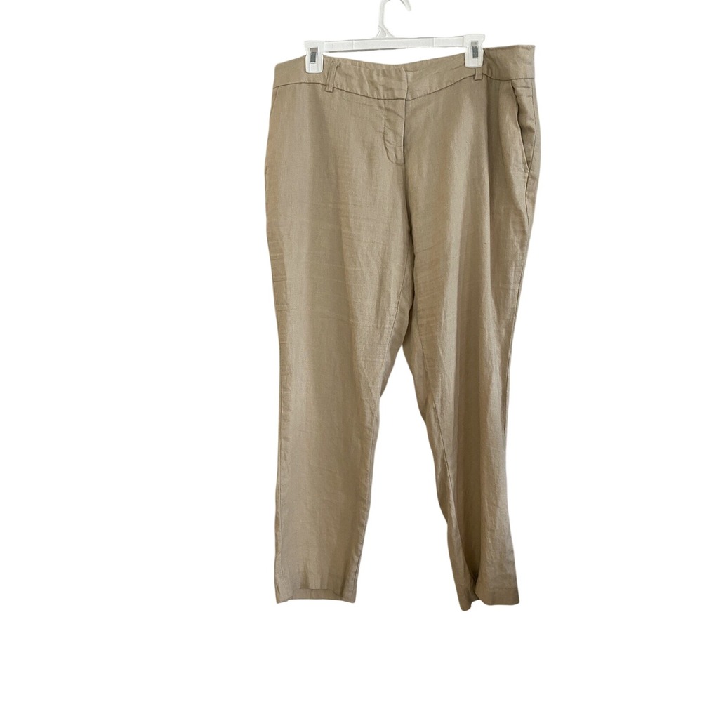 Willi Smith Linen Pants Womens 14 Beige Tan Straight Leg Flat Front Casual